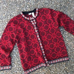L L Bean Nordic Snowflake Cardigan Sweater M